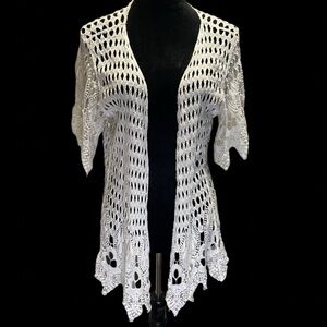 Rachel Zoe Women's White Crochet Knit Open Cardigan 100% Cotton Shrug One Size
